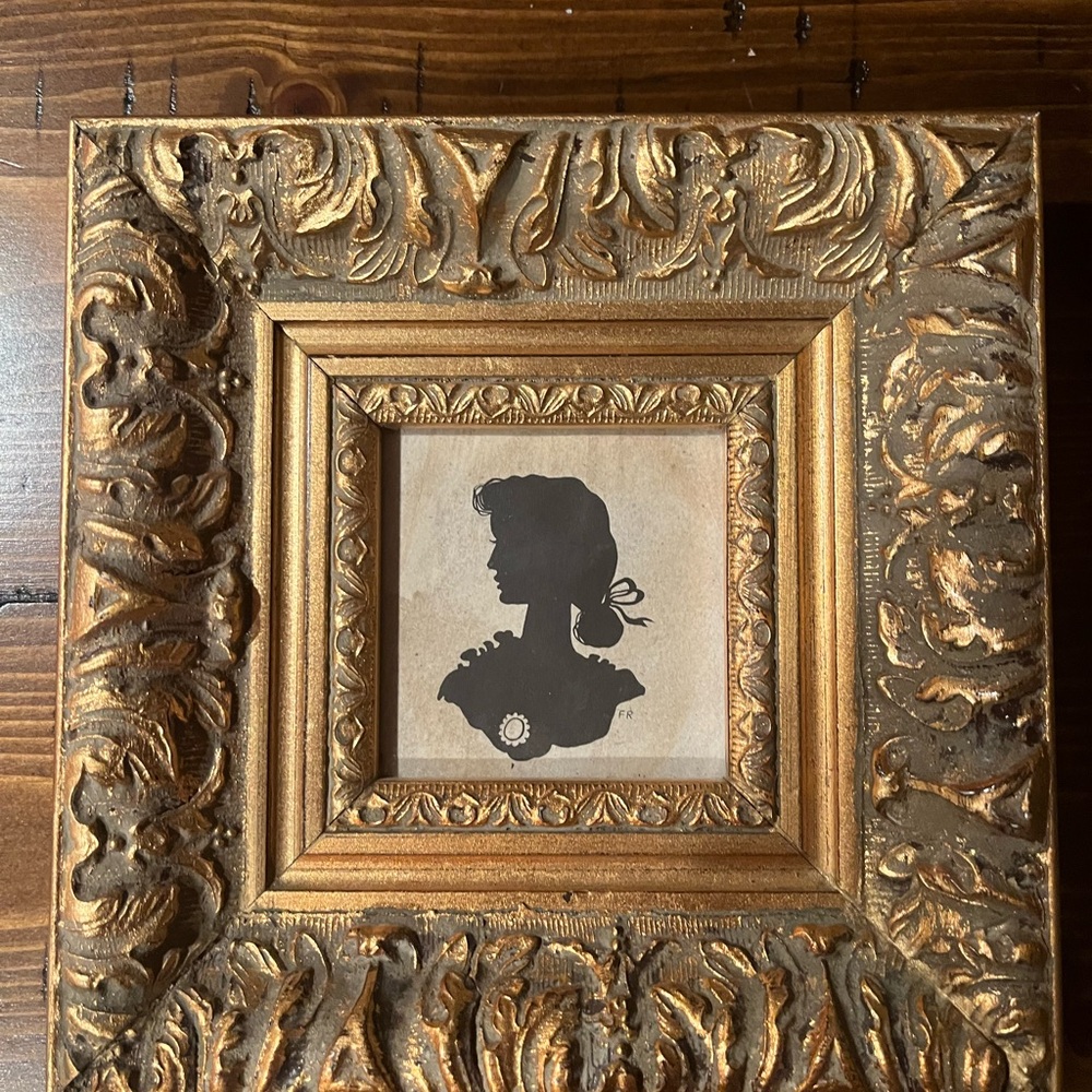 Ornate Gold Picture Frame with Silhouette Art
